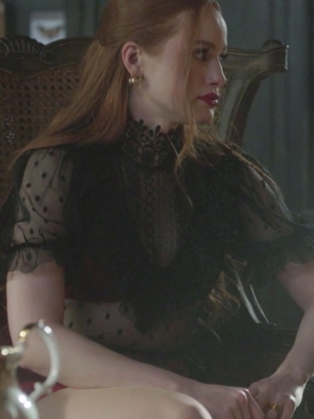 Zara Black Sheer Polka-Dot Lace Ruffle Blouse - Picture 2 of 4